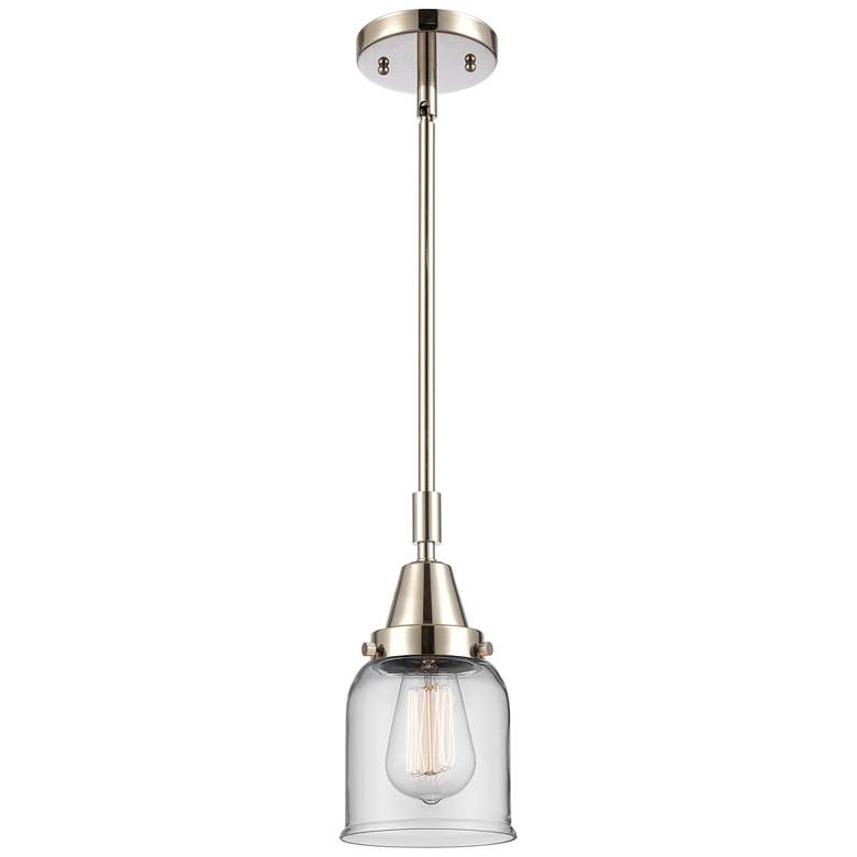 Image 1 Caden Bell 5 inch Wide Polished Nickel Stem Hung Mini Pendant w/ Clear Sha