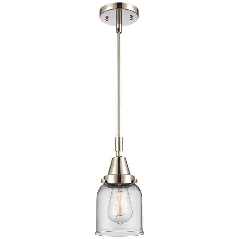 Image 1 Caden Bell 5" Wide Polished Nickel Stem Hung Mini Pendant w/ Clear Sha