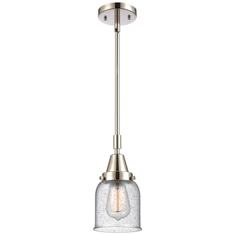Image 1 Caden Bell 5" Wide Polished Nickel Stem Hung Mini Pendant w/ Seedy Sha