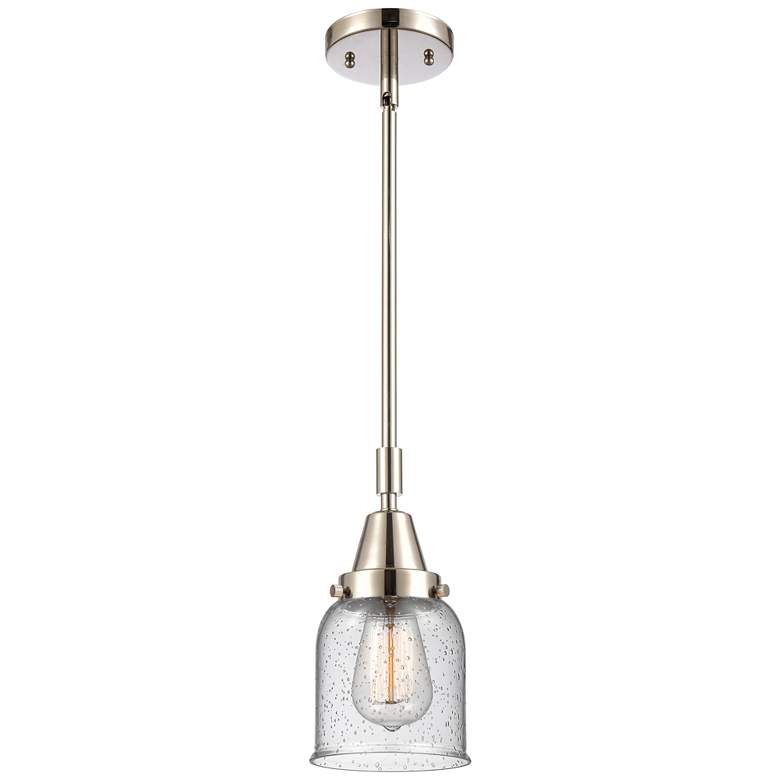 Image 1 Caden Bell 5 inch Wide Polished Nickel Stem Hung Mini Pendant w/ Seedy Sha