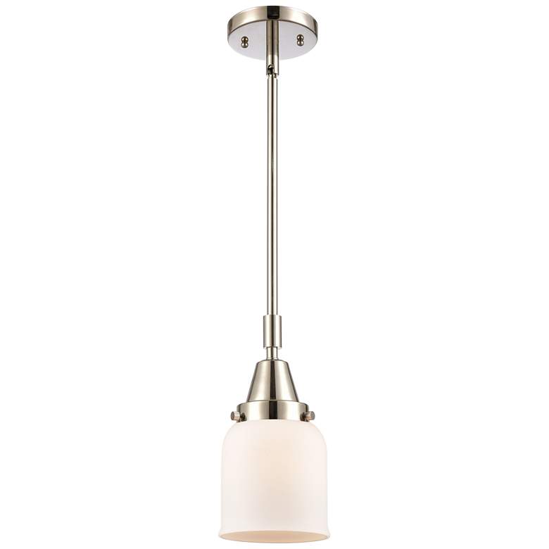 Image 1 Caden Bell 5" Wide Polished Nickel Stem Hung Mini Pendant w/ White Sha