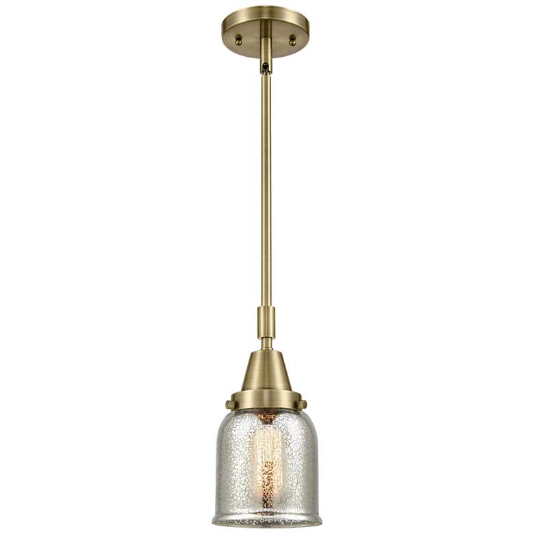 Image 1 Caden Bell 5"W Antique Brass Stem Hung Mini Pendant w/ Mercury Shade