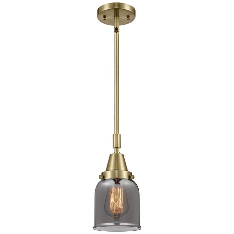 Image 1 Caden Bell 5"W Antique Brass Stem Hung Mini Pendant w/ Plated Smoke Sh