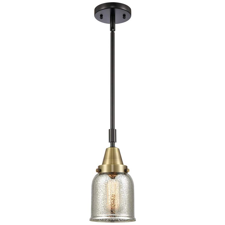 Image 1 Caden Bell 5"W Black Brass Stem Hung Mini Pendant w/ Mercury Shade
