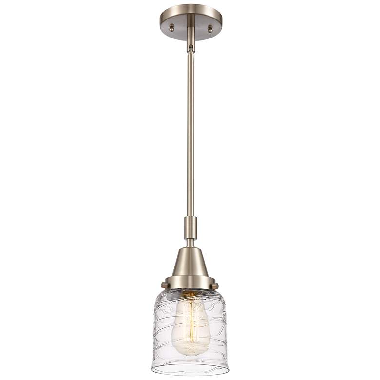 Image 1 Caden Bell 5"W Brushed Nickel Stem Hung Mini Pendant w/ Deco Swirl Sha