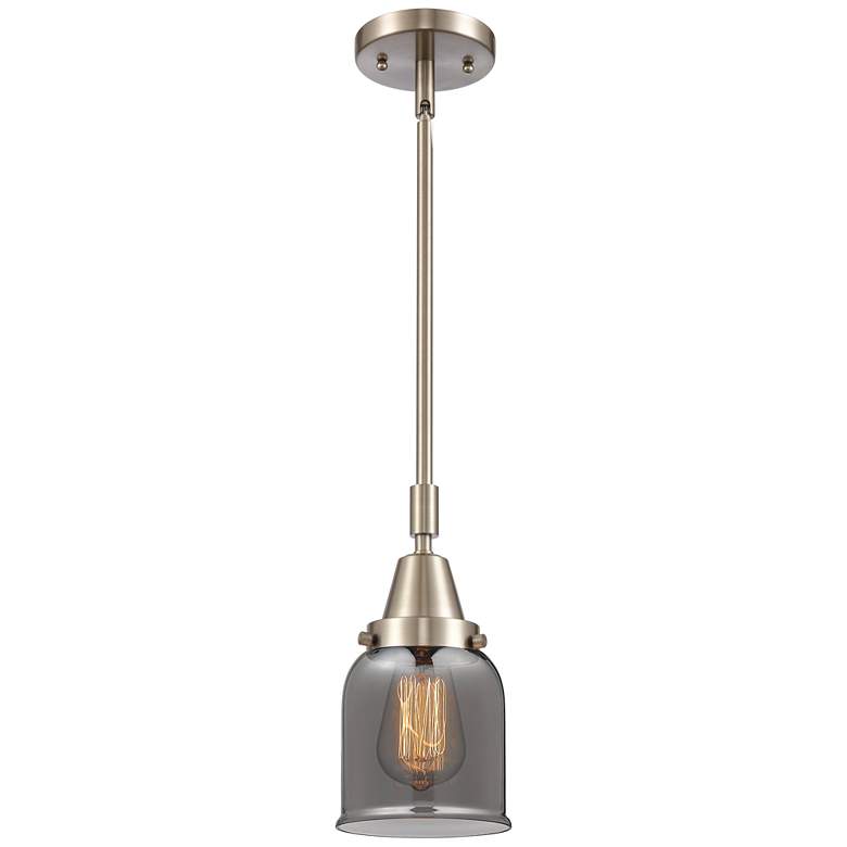 Image 1 Caden Bell 5"W Brushed Nickel Stem Hung Mini Pendant w/ Smoke Shade