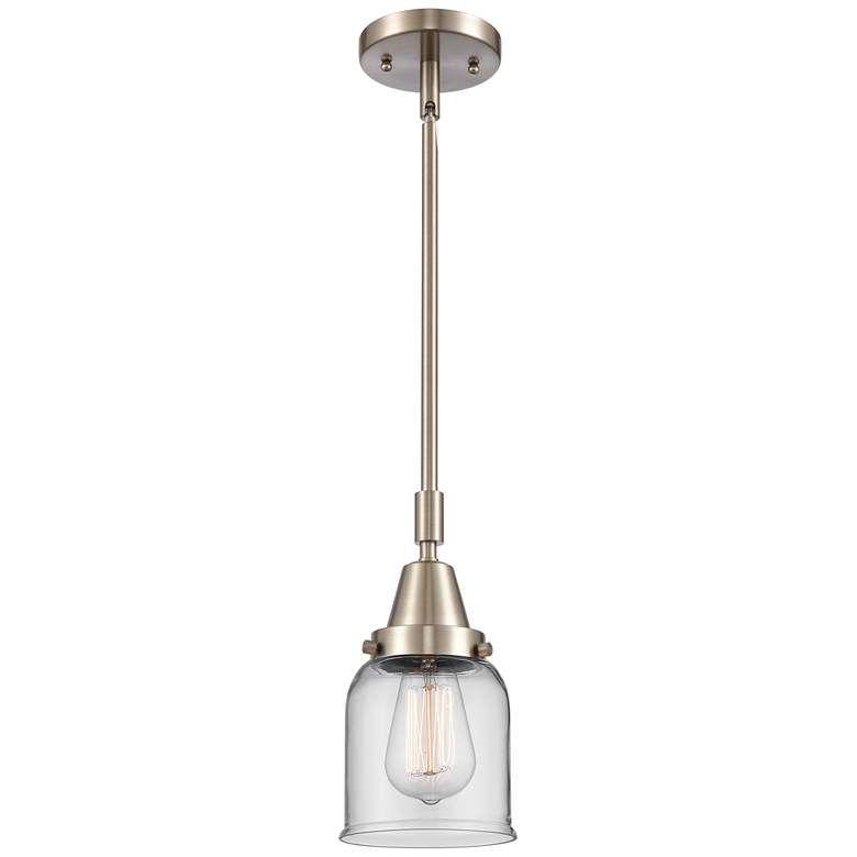 Image 1 Caden Bell 5"W Brushed Satin Nickel Stem Hung Mini Pendant w/ Clear Sh