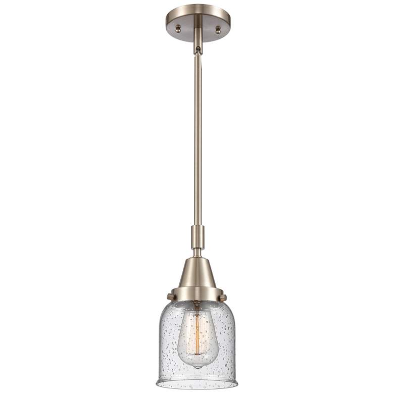 Image 1 Caden Bell 5"W Brushed Satin Nickel Stem Hung Mini Pendant w/ Seedy Sh
