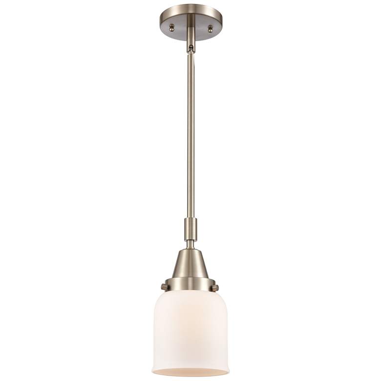 Image 1 Caden Bell 5"W Brushed Satin Nickel Stem Hung Mini Pendant w/ White Sh