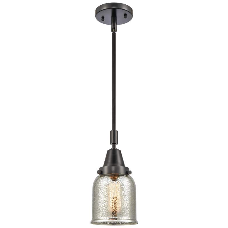 Image 1 Caden Bell 5"W Matte Black Stem Hung Mini Pendant w/ Mercury Shade