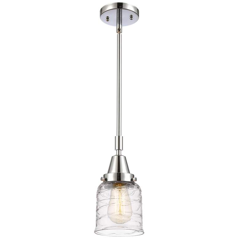 Image 1 Caden Bell 5"W Polished Chrome Stem Hung Mini Pendant w/ Deco Swirl Sh