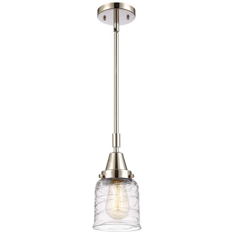 Image 1 Caden Bell 5"W Polished Nickel Stem Hung Mini Pendant w/ Deco Swirl Sh
