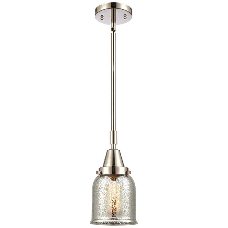 Image 1 Caden Bell 5 inchW Polished Nickel Stem Hung Mini Pendant w/ Mercury Shade