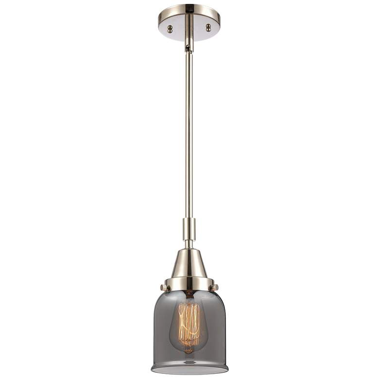 Image 1 Caden Bell 5"W Polished Nickel Stem Hung Mini Pendant w/ Plated Smoke
