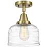 Caden Bell 8" Flush Mount - Antique Brass - Clear Deco Swirl Shade