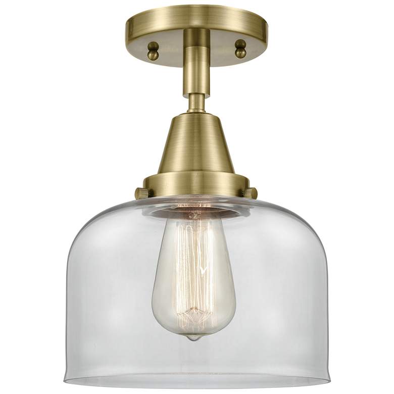 Image 1 Caden Bell 8" Flush Mount - Antique Brass - Clear Shade