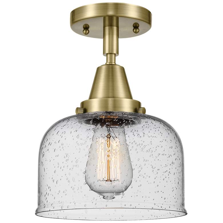 Image 1 Caden Bell 8" Flush Mount - Antique Brass - Seedy Shade