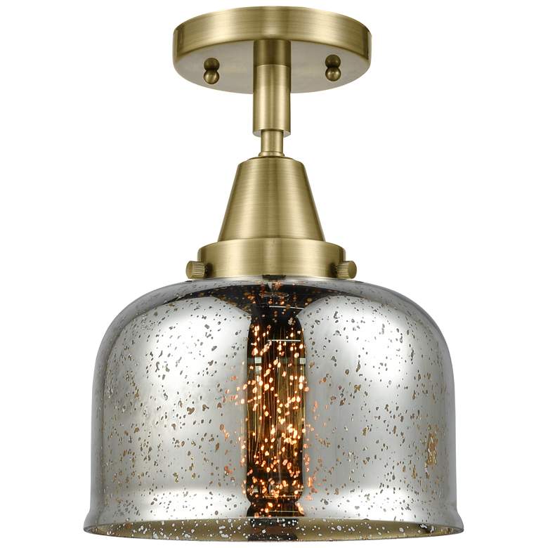Image 1 Caden Bell 8 inch Flush Mount - Antique Brass - Silver Mercury Shade