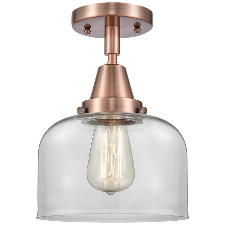 Image 1 Caden Bell 8" Flush Mount - Antique Copper - Clear Shade