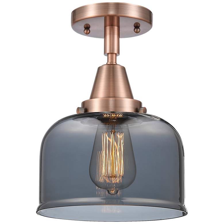 Image 1 Caden Bell 8" Flush Mount - Antique Copper - Plated Smoke Shade