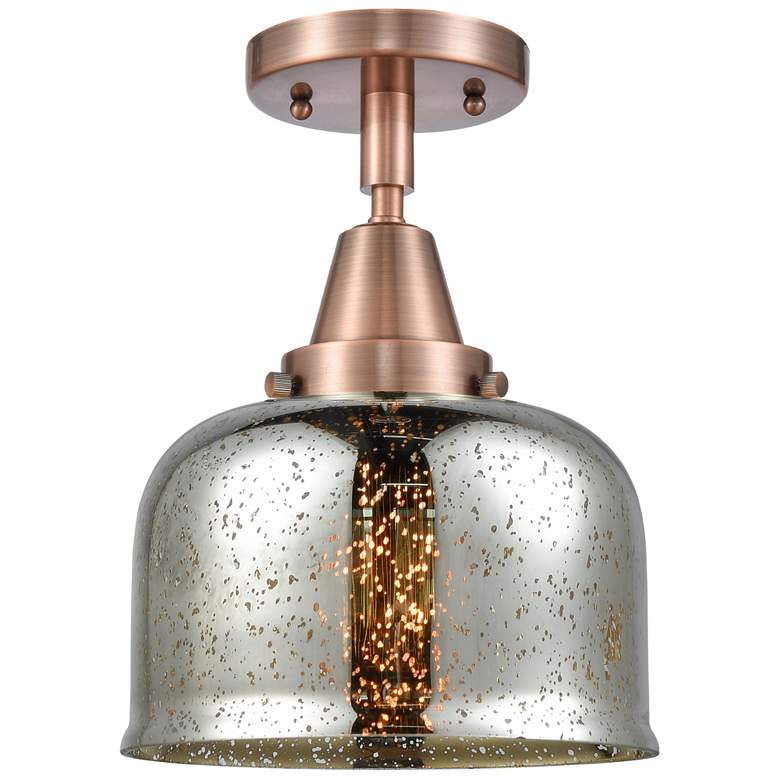 Image 1 Caden Bell 8 inch Flush Mount - Antique Copper - Silver Mercury Shade