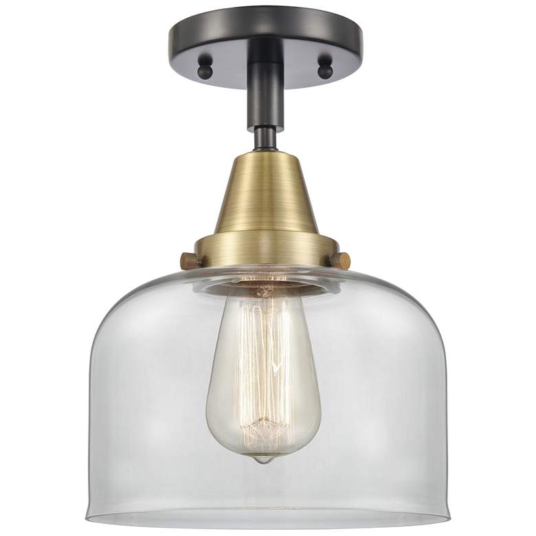 Image 1 Caden Bell 8" Flush Mount - Black Antique Brass - Clear Shade