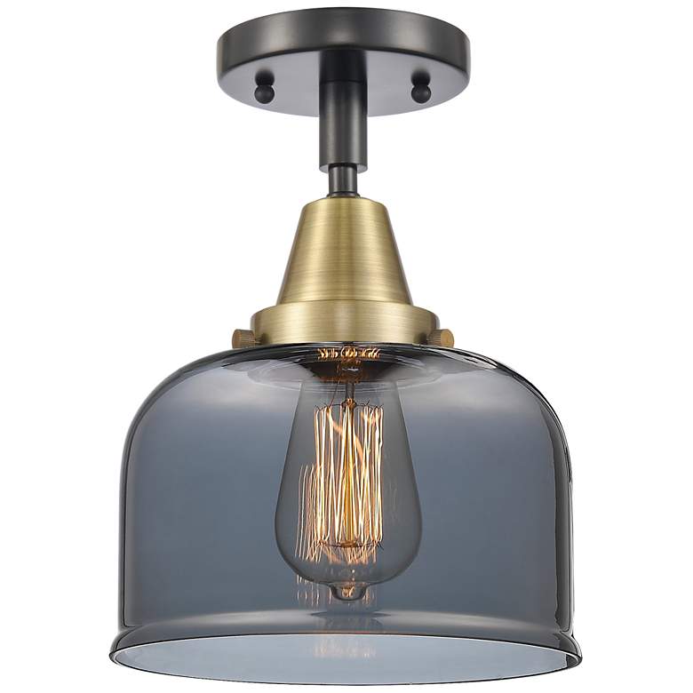 Image 1 Caden Bell 8" Flush Mount - Black Antique Brass - Plated Smoke Shade