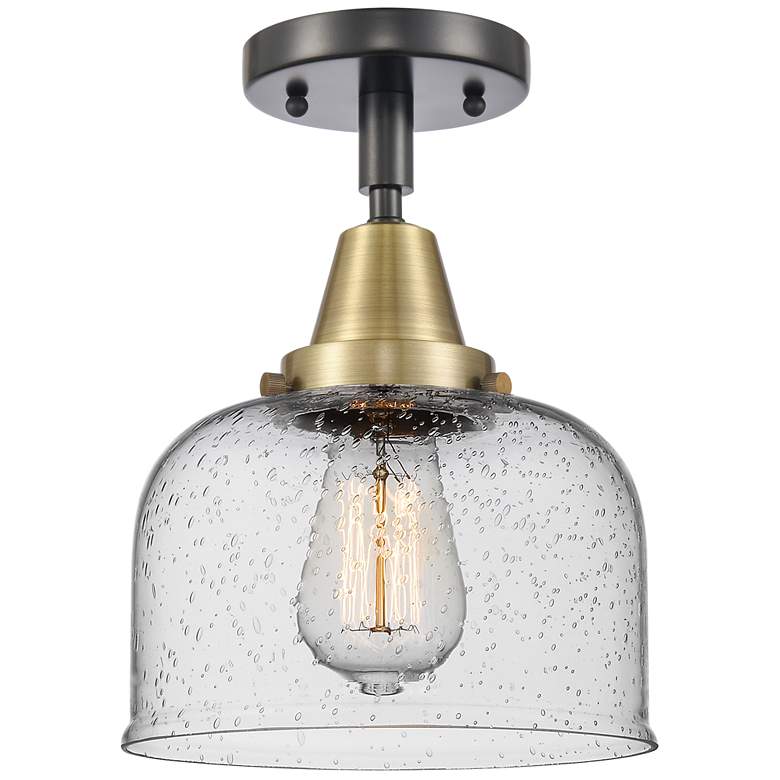 Image 1 Caden Bell 8" Flush Mount - Black Antique Brass - Seedy Shade