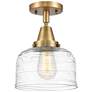 Caden Bell 8" Flush Mount - Brushed Brass - Clear Deco Swirl Shade