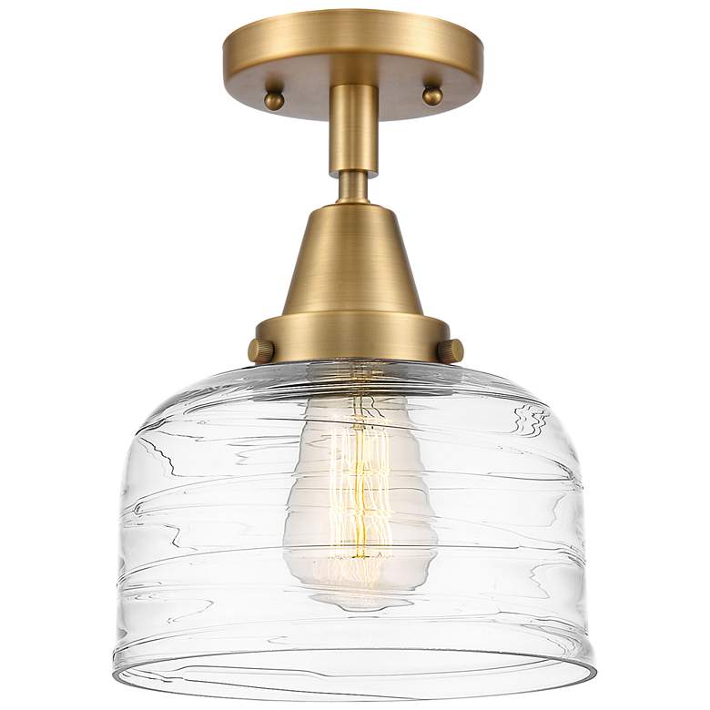 Image 1 Caden Bell 8" Flush Mount - Brushed Brass - Clear Deco Swirl Shade
