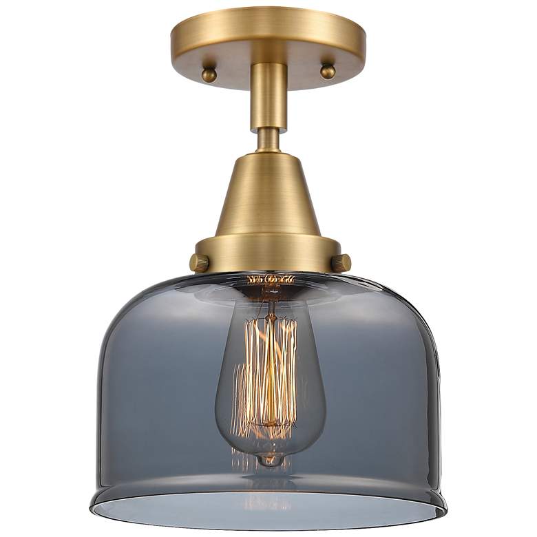 Image 1 Caden Bell 8" Flush Mount - Brushed Brass - Plated Smoke Shade