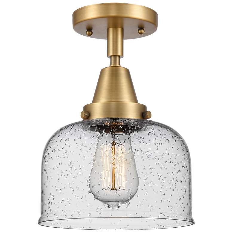 Image 1 Caden Bell 8" Flush Mount - Brushed Brass - Seedy Shade