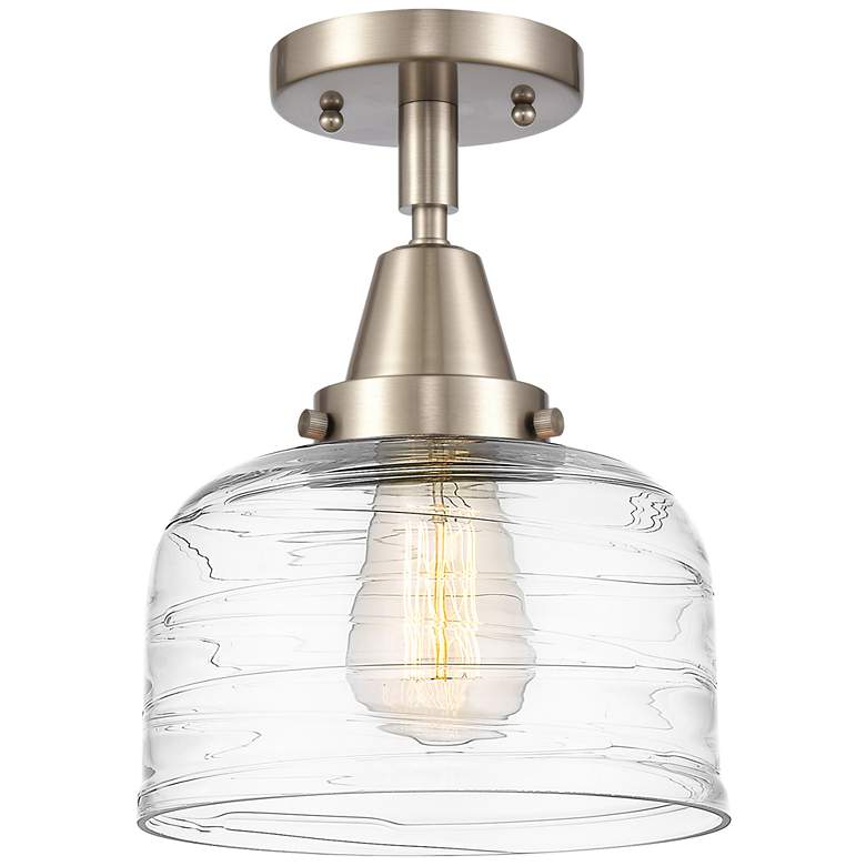 Image 1 Caden Bell 8" Flush Mount - Brushed Satin Nickel - Clear Deco Swirl Sh