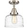 Caden Bell 8" Flush Mount - Brushed Satin Nickel - Clear Deco Swirl Sh