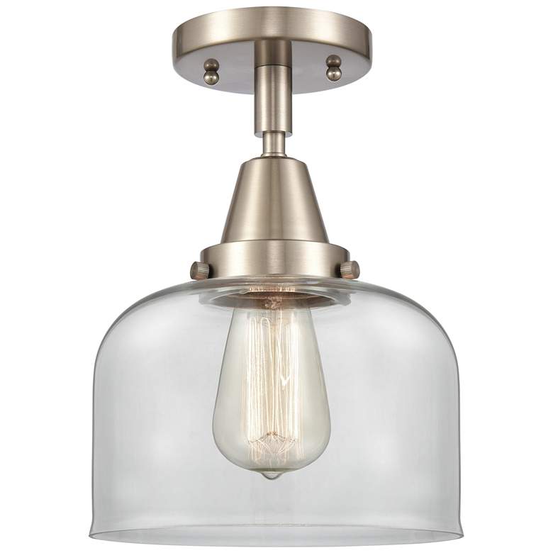 Image 1 Caden Bell 8" Flush Mount - Brushed Satin Nickel - Clear Shade