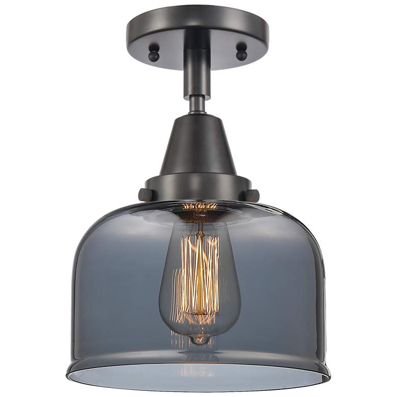 Image 1 Caden Bell 8" Flush Mount - Matte Black - Plated Smoke Shade
