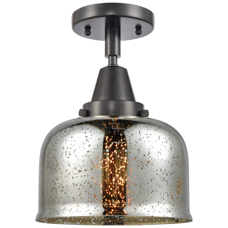 Image 1 Caden Bell 8" Flush Mount - Matte Black - Silver Mercury Shade