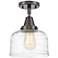 Caden Bell 8" Flush Mount - Oil Rubbed Bronze - Clear Deco Swirl Shade