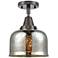 Caden Bell 8" Flush Mount - Oil Rubbed Bronze - Silver Mercury Shade