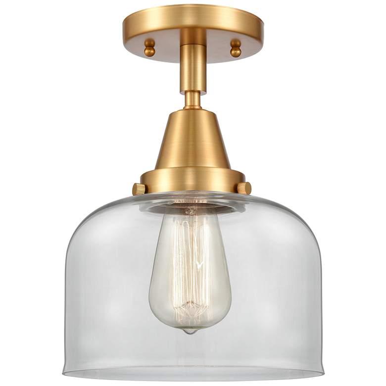 Image 1 Caden Bell 8 inch Flush Mount - Satin Gold - Clear Shade
