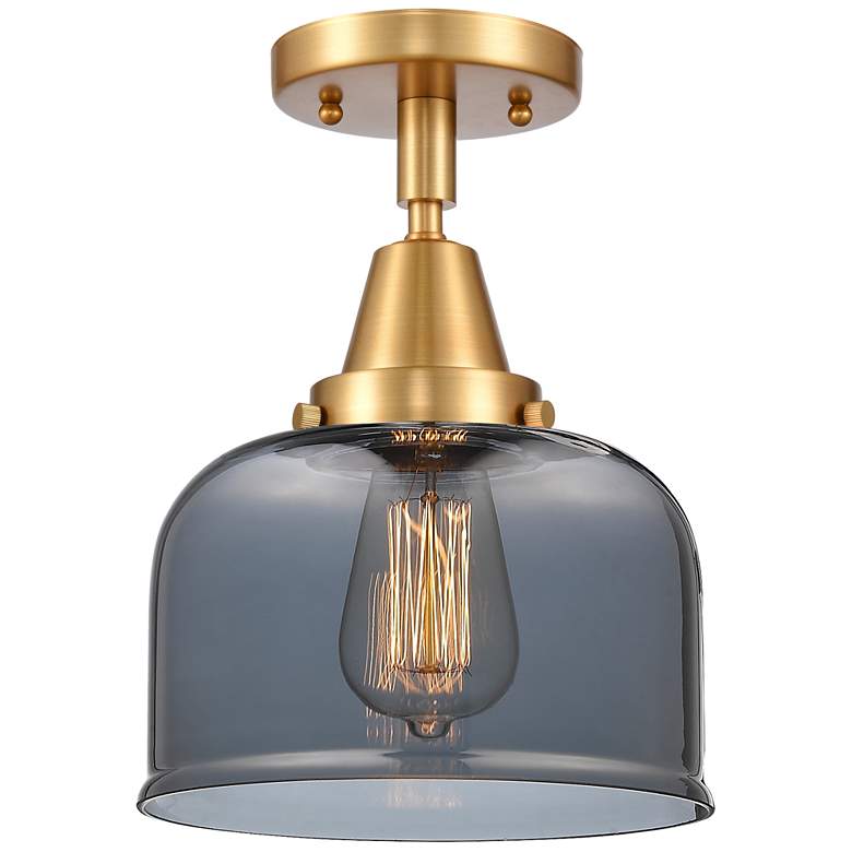 Image 1 Caden Bell 8" Flush Mount - Satin Gold - Plated Smoke Shade