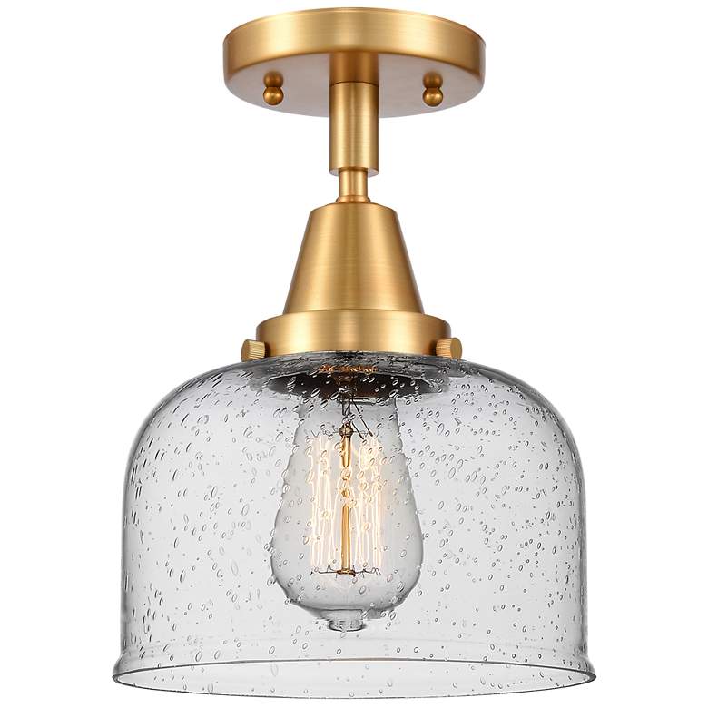 Image 1 Caden Bell 8" Flush Mount - Satin Gold - Seedy Shade