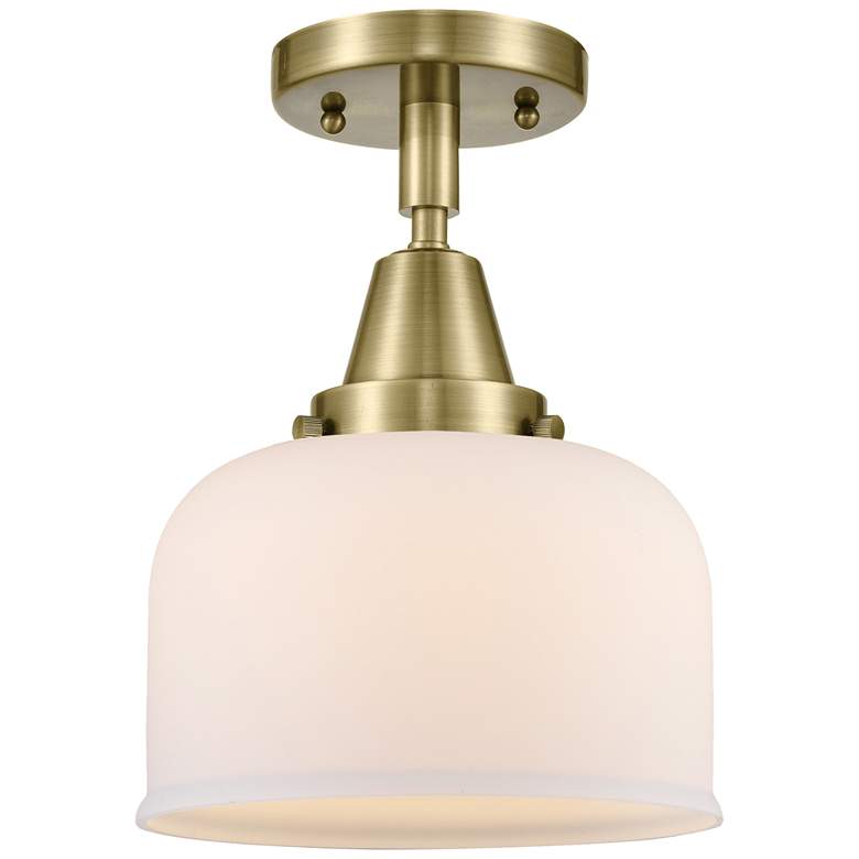 Image 1 Caden Bell 8" LED Flush Mount - Antique Brass - Matte White Shade
