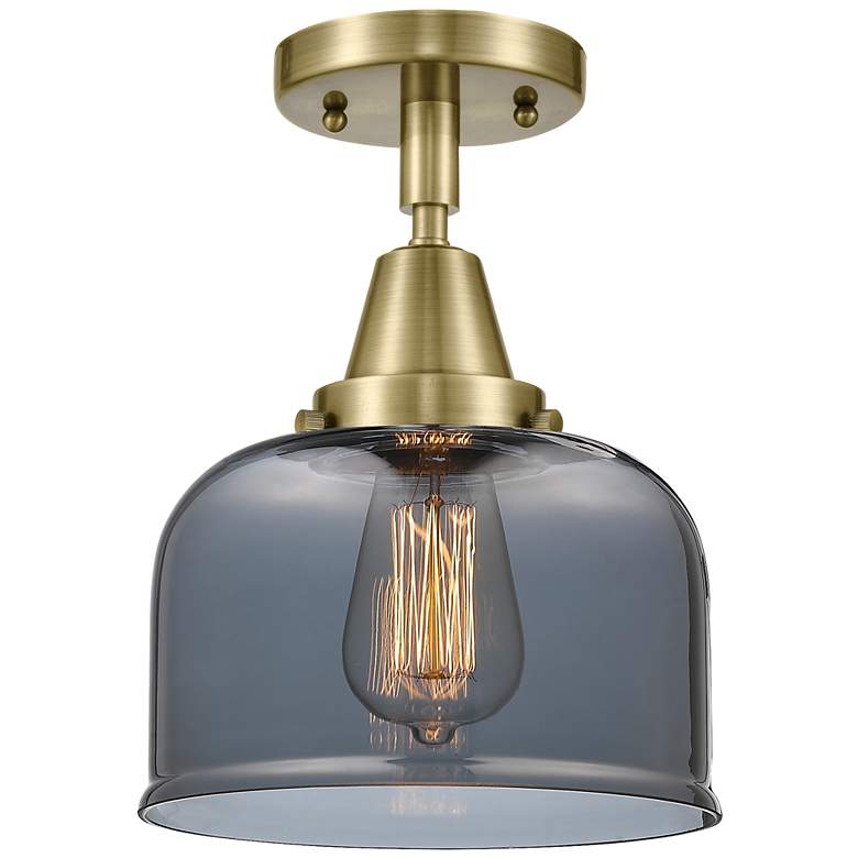 Image 1 Caden Bell 8" LED Flush Mount - Antique Brass - Plated Smoke Shade