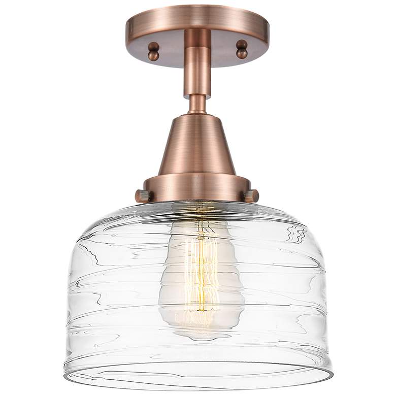 Image 1 Caden Bell 8" LED Flush Mount - Antique Copper - Clear Deco Swirl Shad