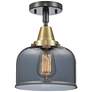 Caden Bell 8" LED Flush Mount - Black Antique Brass - Plated Smoke Sha
