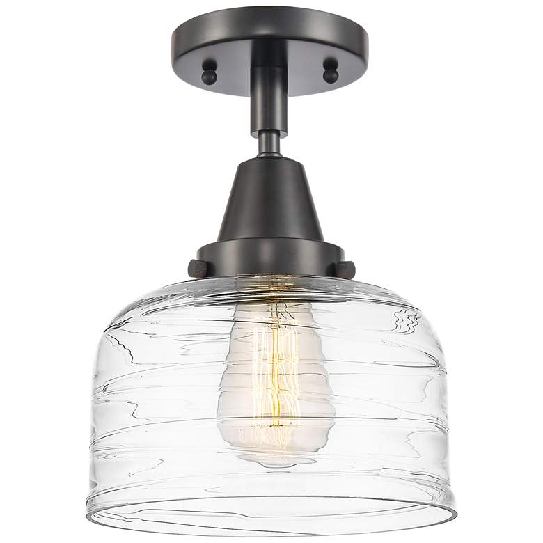 Image 1 Caden Bell 8" LED Flush Mount - Matte Black - Clear Deco Swirl Shade