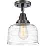 Caden Bell 8" LED Flush Mount - Matte Black - Clear Deco Swirl Shade