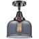 Caden Bell 8" LED Flush Mount - Matte Black - Plated Smoke Shade