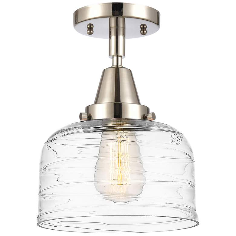Image 1 Caden Bell 8" LED Flush Mount - Polished Nickel - Clear Deco Swirl Sha